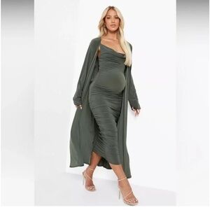 Maternity Strappy Cowl Dress and Duster Coat